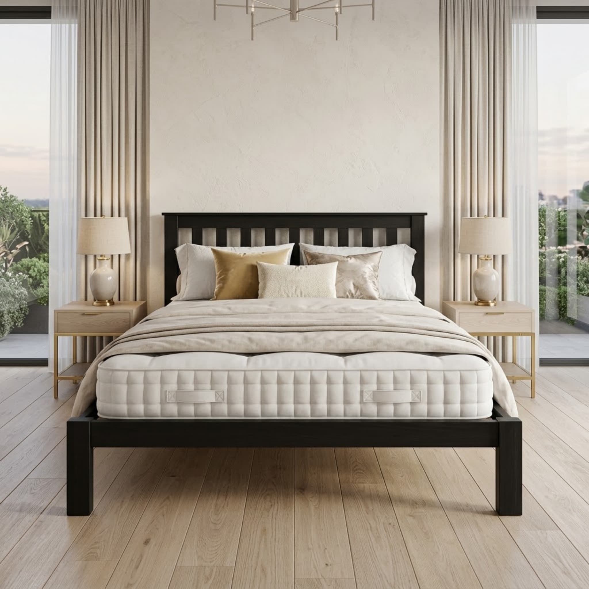 Black Classic Queen Bed + Mattress Bundle