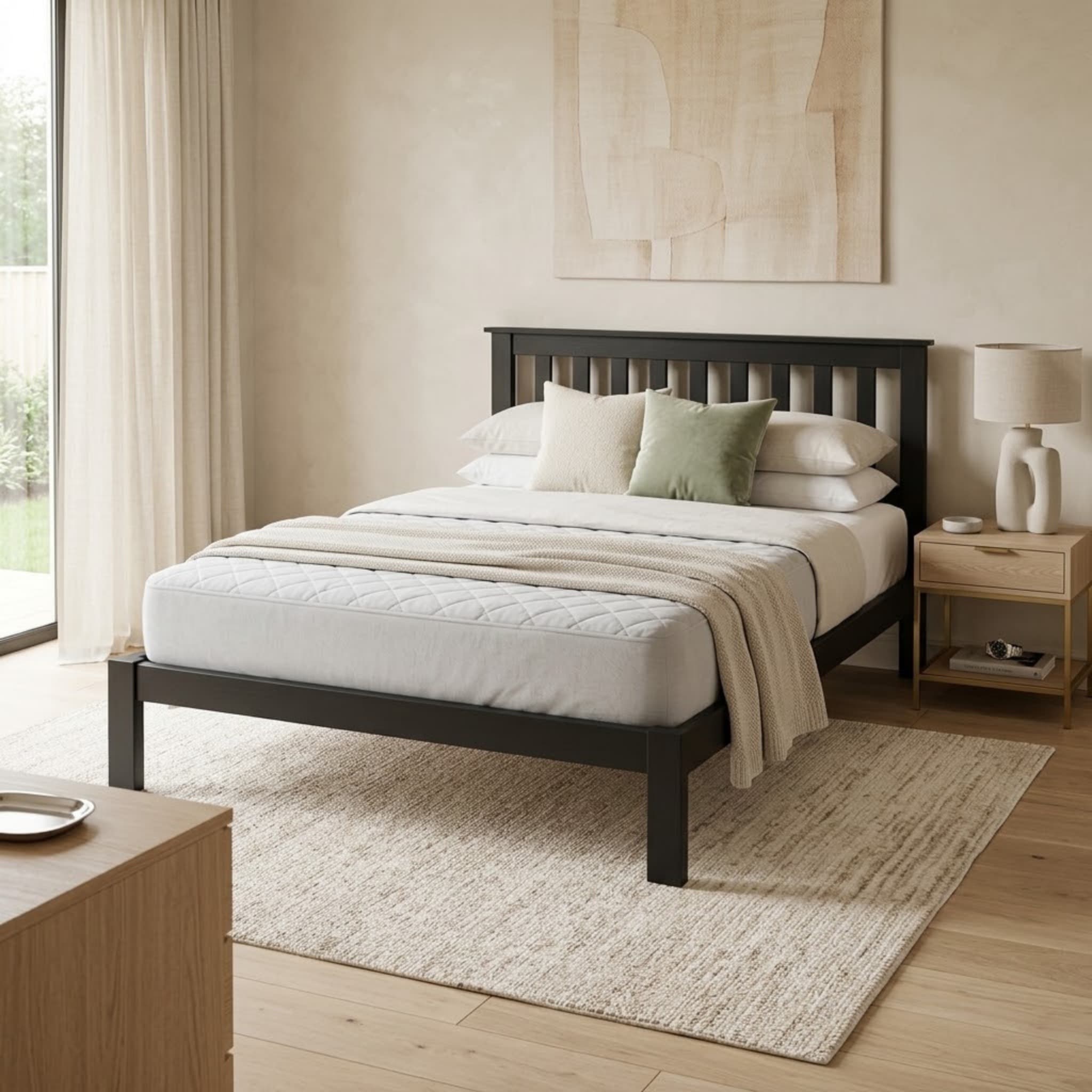 Black Classic Single Bed + Mattress Bundle