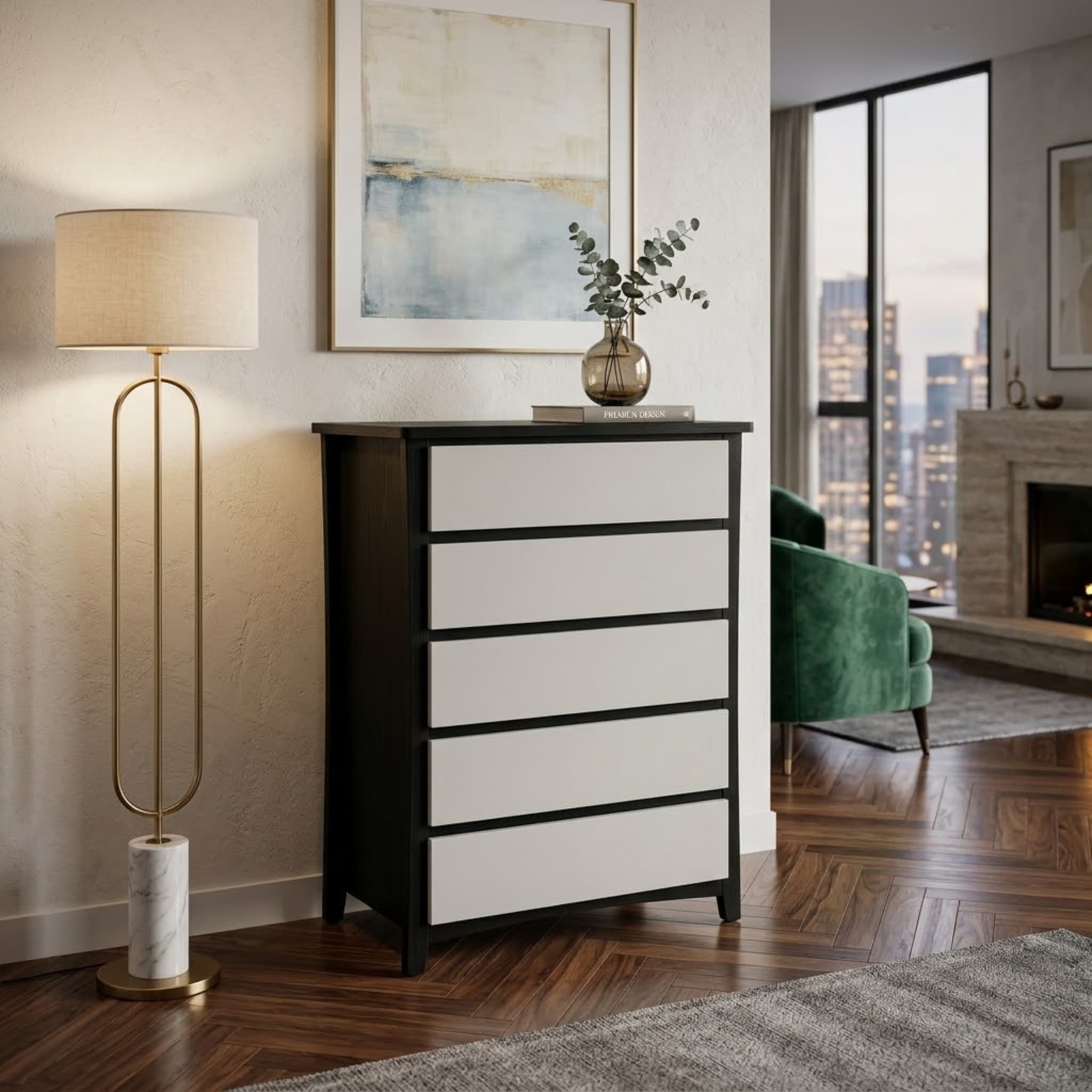Patrick 5Drw Tallboy (Black/white)