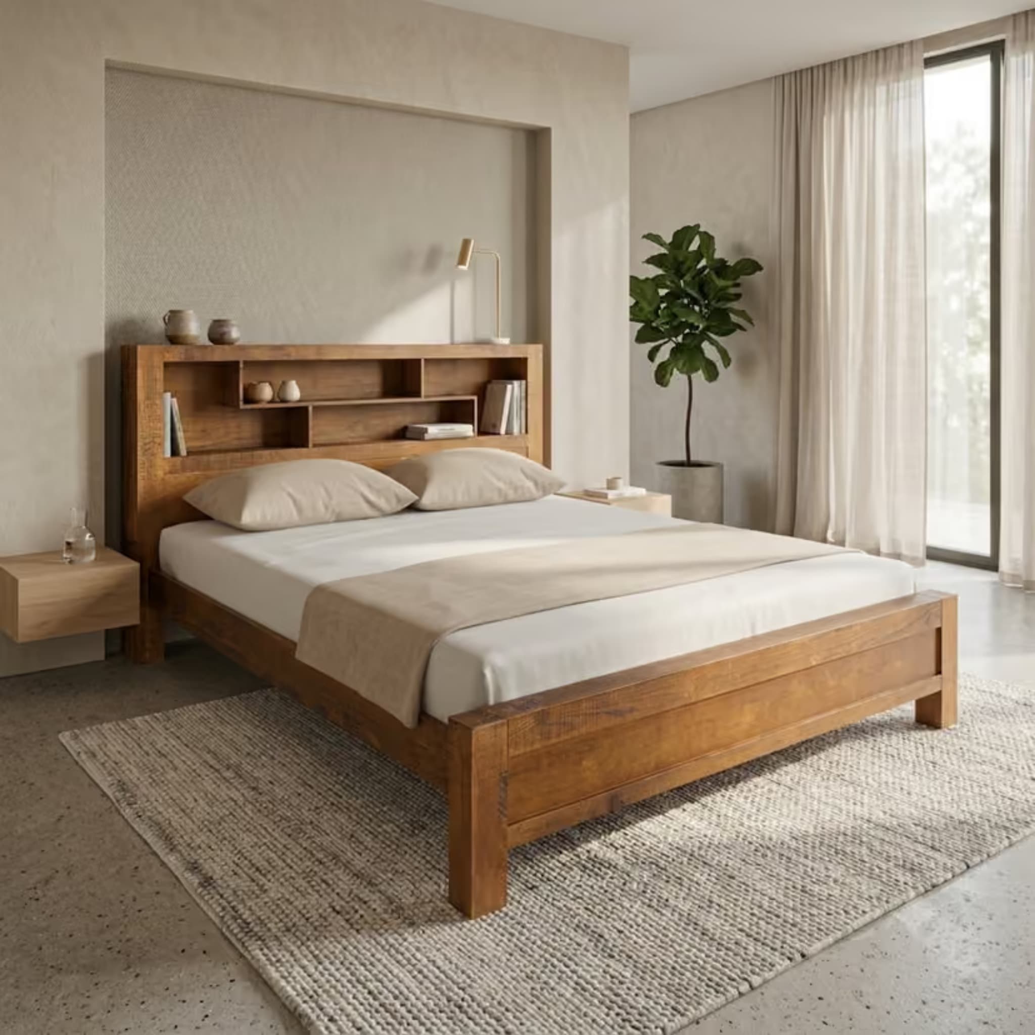 Woodgate King Size Bed Frame with Bookcase + Mattress Bundle