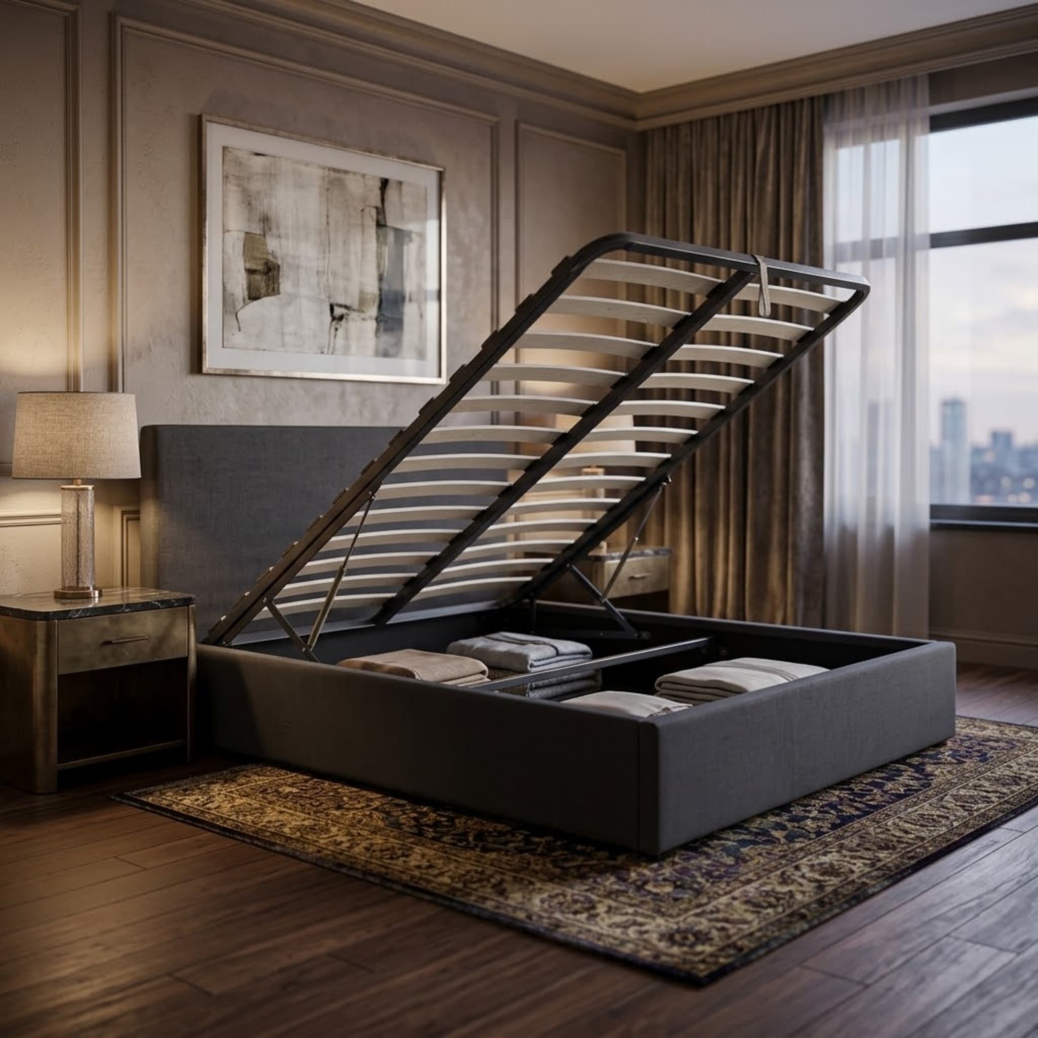 A018 Newtown Lift Up Storage Bed + Mattress Bundle