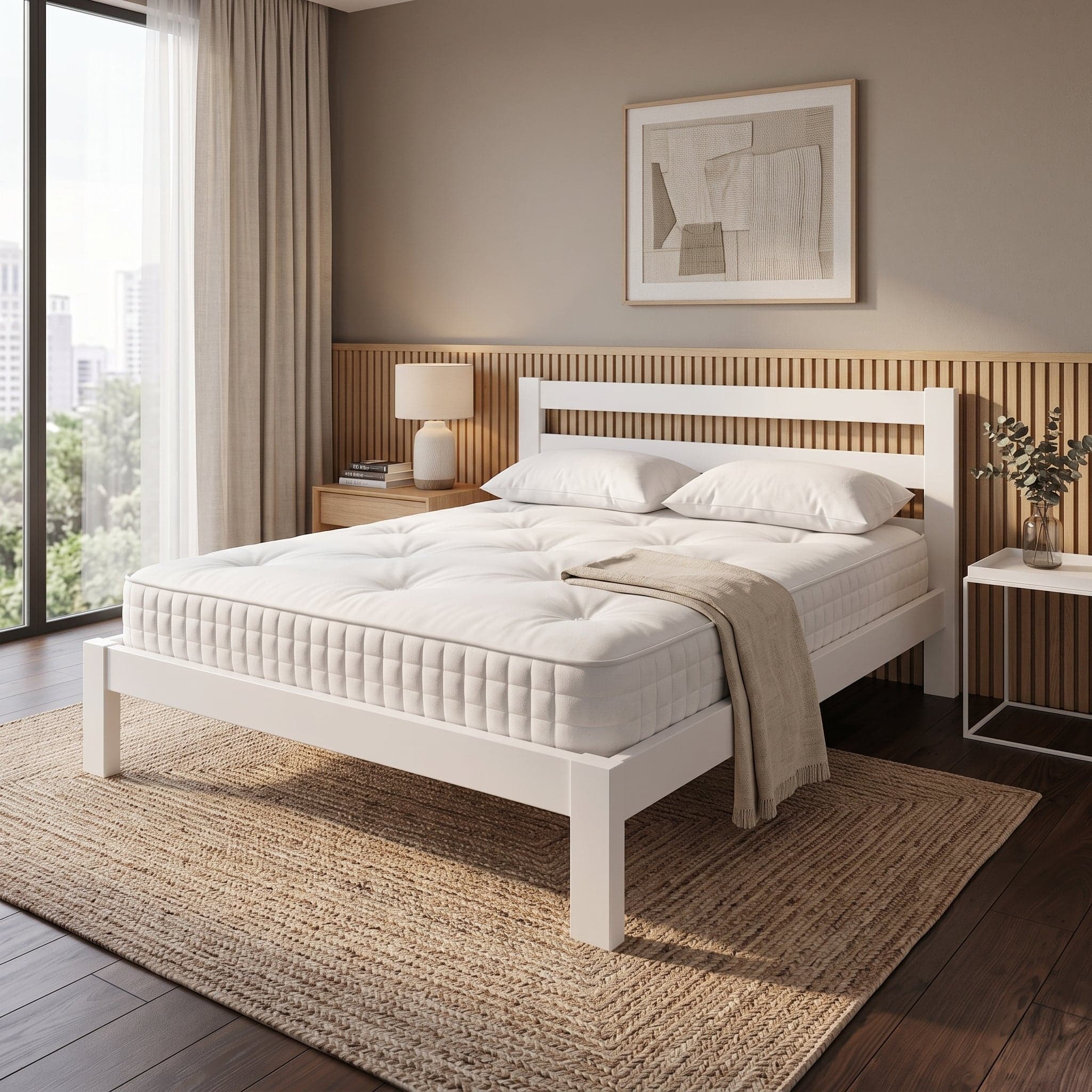 White Tina Double Bed + Mattress Bundle