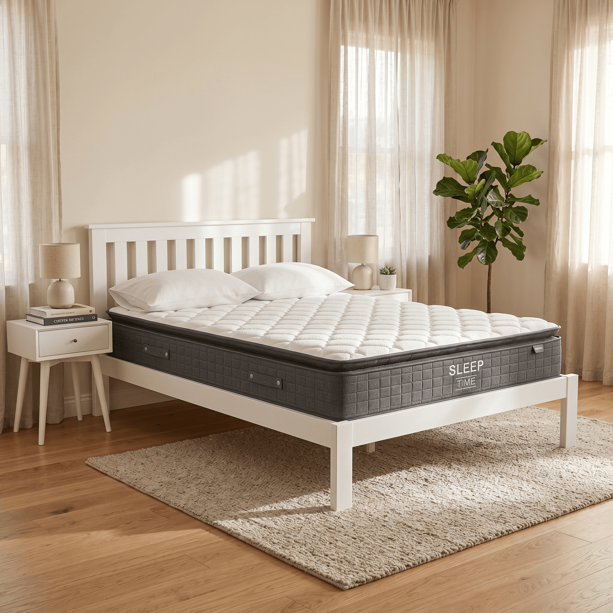 White Classic King Bed + Mattress Bundle