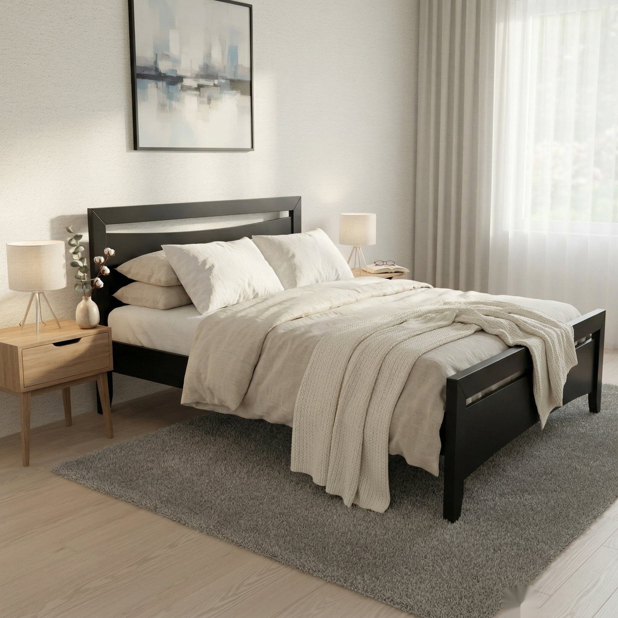 Paiden Double Bed Frame (Black) + Mattress Bundle