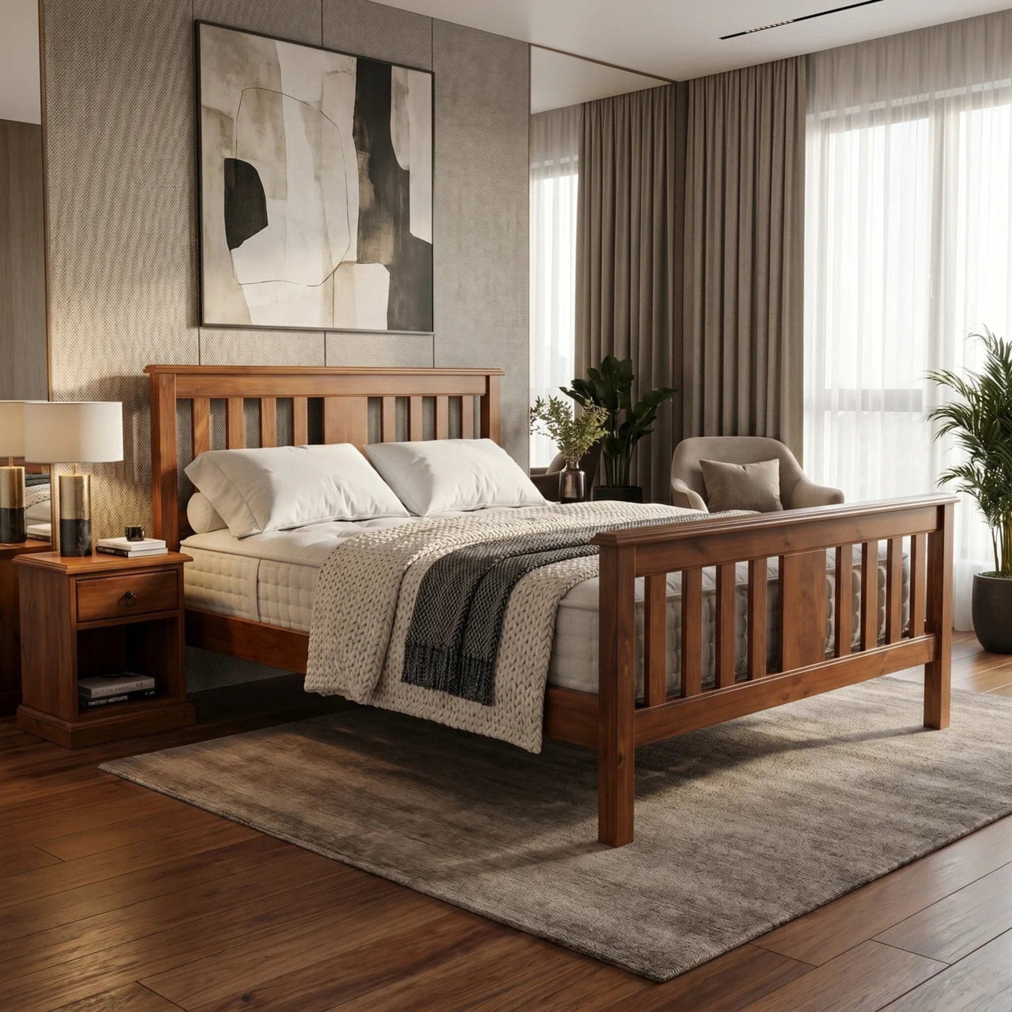 Susan Queen Bed (High Foot) (#132 old + #8276 Felton Colour both in stock) + Mattress Bundle