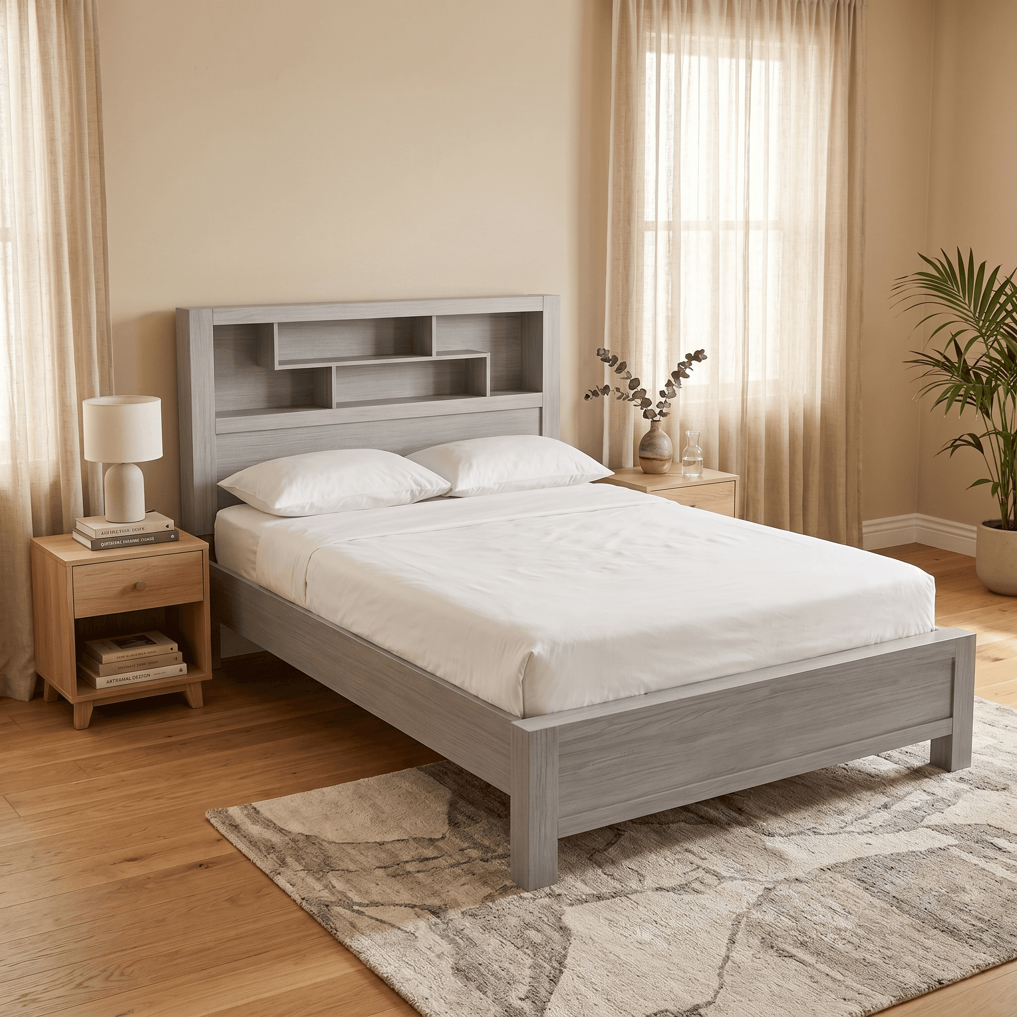 Amanda Queen Bed with Bookcase + Mattress Bundle